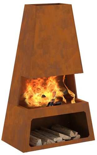 vidaXL Focolare con deposito per Tronchi 60x35x100 cm in Acciaio Resistente alle intemperie