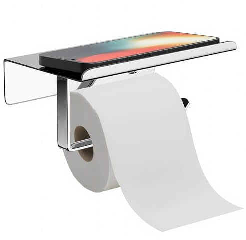 Portarotolo senza foratura, pratico porta rotolo WC senza foratura, autoadesivo, con ripiano, montaggio a parete, porta carta igienica per cucina, camera da letto, bagno