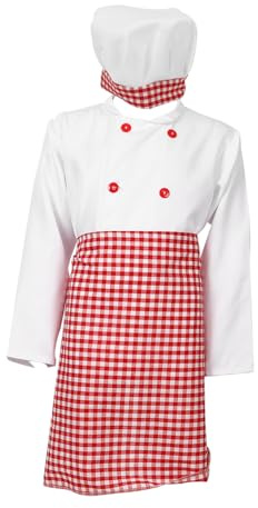 SAFIGLE Uniforme De Cocinero Para Disfraz De Chef Infantil Incluye Abrigo Gorro y Mandil De Chef Para Rol Para Fiestas De Disfraces o Actividades De Cocina