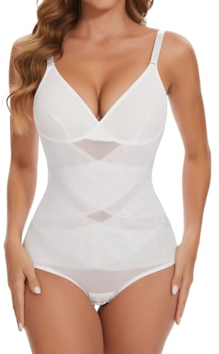 SHAPERIN Women Tummy Control Bodysuit Shapewear Waist Trainer Body Shaper | V Neck Slimming Leotard Sculpting Body Suit Breathable Mesh Shaping Body Stuis Butt Lifter Summer Tank Top
