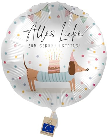 Folienballon Geburtstag Dackel – Alles Liebe Gebuuuurtstag | Lustiger Ballon Hund mit Torte – Geschenk & Deko für Geburtstag Kinder und Erwachsene, Hundeliebhaber, Luft/Helium