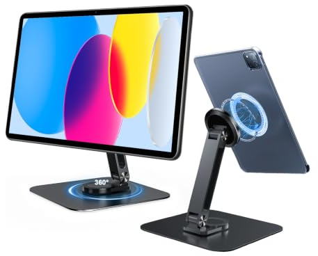 Missun Magnetische Tablet-Halterung mit starker Basis, Tischständer für Phone/iPad, Verstellbarer Handy-Ständer für iPhone 16/15/14/13/12-Serie, Klappbare Reise-Monitorständer, Mehrwinkel