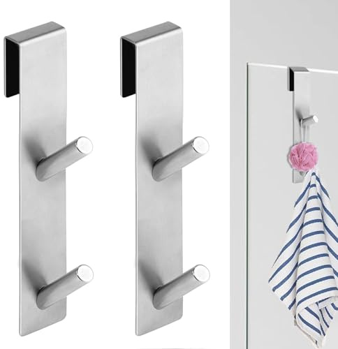 Wekuw Crochet Douche, 2 Pièces Crochet Mural Cabine de Douche Suspension pour Serviettes Sans Perçage Accroche avec Couches en Mousse, Adapter 6-12 mm D'épaisseur Verre (17,8 cm/Argent)