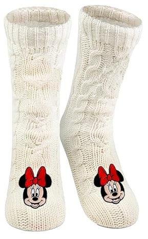 Disney Minnie Mouse Chaussettes d'intérieur en tricot pour femme Chaussettes douillettes d'hiver chaudes Blanc, Blanc., 39-42