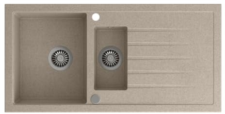 QUADRON Evier de Cuisine en Granit | Dimensions : 99,5 x 50 x 20 cm, Couleur : Beige | BRUCE 156 Evier de Cuisine Monocuve, 1,5 bassin Evier de Cuisine avec siphon manuel