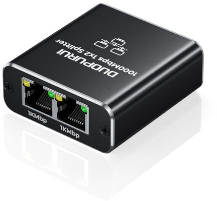 DUOPURUI Ethernet Splitter 1 to 2,1000Mbps High Speed Network Splitter,LAN Splitter 2 Port with USB Power Cable,for Cat 5/5e/6/7/8 Cable [2 Devices Simultaneous Networking] (Ethernet Splitter 1 to 2)