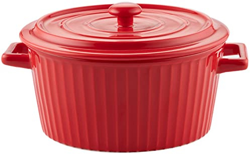 Baking Dish, Porcelain Ramekins with Lid for Baking Souffle Dish Casserole with Lid(Red)
