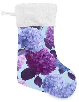 OTVEE Lilac and Hydrangeas Pattern Christmas Stockings 1 Piece, 17.7 inches Velvet Hanging Decorations Stockings for Family Holiday Fireplace Xmas Tree Party