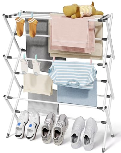 Sakugi 3 Tier Wäscheständer, klappbarer Turm mit rutschfesten Füßen, platzsparender Wäschetrockner für Kleidung, Innen & Außen, 73,5 x 29 x 95 cm, Weiß