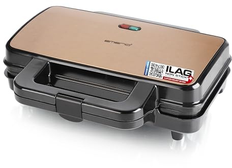 Emerio XXL sandwichmaker, kopparutgåva för 2 smörgåsar i snäckform, ost rinner inte ut och är superlätt att rengöra, PFAS-fri tack vare non-stick ILAG, 900 W, ST-130328.2