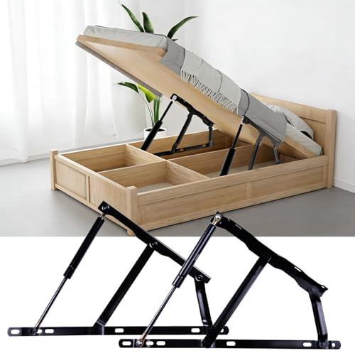 JinBoCheng 2 Pack Heavy Duty Hydraulic Bed Lift Mechanism,66kg Load Capacity,Foldable Spring HingeDesign forhydraulic Lift up Storage Bed Lifting Gas Spring or Sofa Bed kit Space Saving Project