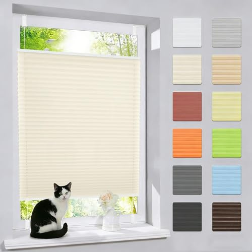 Cortinas Plisadas 40 x 175 cm Filtrado de Luz y Protección Visual Solar UV Persiana Plegable Opaca Montaje Rápido y Fácil para Ventanas y Puertas, Beige