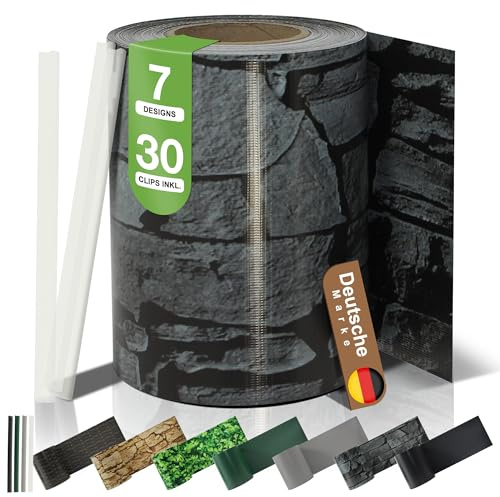 BooGardi PVC Sichtschutzstreifen · Sichtschutz Zaun 19 cm x 35 m Schiefer 1 Rolle · 450 g/m² · inkl. 30 Clips · Zaunblende für Doppelstabmattenzaun & Stabmattenzaun · Blickdicht & wetterfest