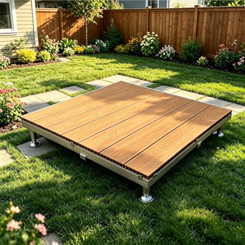 84x84 Cm Baldosa De Composite Para Terraza Modular，Plataforma De Terraza De Altura Ajustable，Construcción Compuesta De Maderaplataforma De Camping Al Aire Libre(Teak)