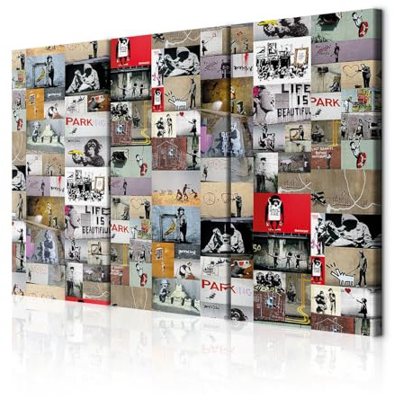 decomonkey Wandbilder Banksy 120x80 cm 3 Teilig Wandbild Groß Wohnzimmer | Leinwandbild XXL, Deko, Schlafzimmer, Büro, Wanddeko, Leinwand, Pictures For Wall, Poster, Wall Painting, Street Art, Collage