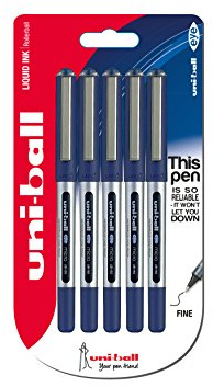 Uni-Ball UB-150 Eye Micro - Pack de 5 bolígrafos, 0.5 mm, color azul