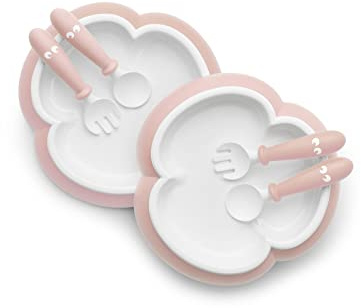 BABYBJÖRN Kinderteller, Löffel und Gabel, 2 Sets, Blassrosa