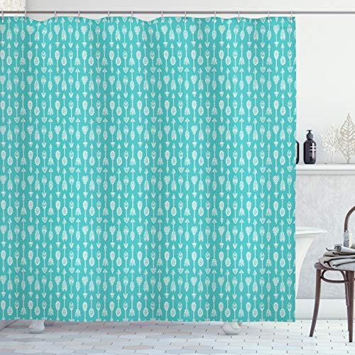 ABAKUHAUS Amerikanischer Ureinwohner Duschvorhang, Monochrome Verzieren Elemente, Stoffliches Gewebe Badezimmerdekorationsset mit Haken, 175 x 200 cm, Dunkle Seafoam und Elfenbein
