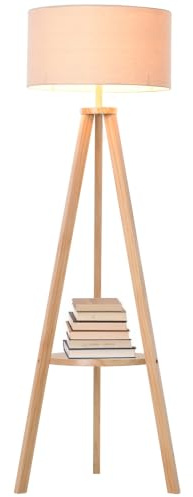 HOMCOM Tripod Floor Lamp Freestanding with Storage Shelf 154cm Cream | Bedside Light, Reading Light, Linen Shade, for Bedroom, Living Room