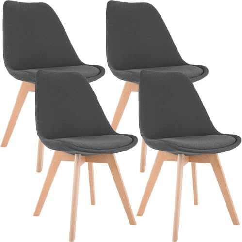 CLP Esszimmerstuhl 4er Set gepolstert Linares, Küchenstühle mit Rückenlehne und Holzgestell Buchenholz, Polsterstühle mit Bodenschonern Farbe grau Material Stoff
