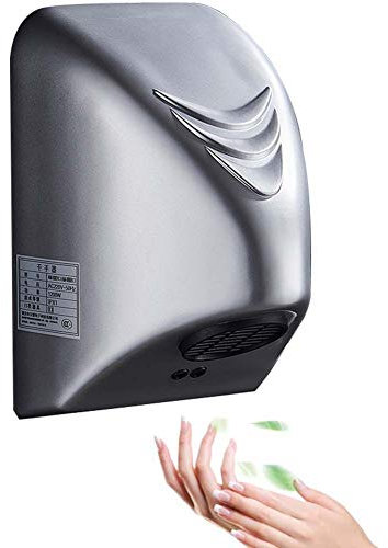 Asciugamani Elettrico Automatico a Parete con fotocellula asciugatore ad Aria Calda con fotocellula ad Aria Calda asciuga Mani 1200 Watt/B:Silver