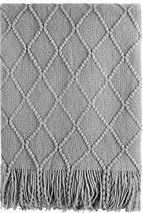 BOURINA Textured Solid Soft Sofa Throw Couch Cover Knitted Decorative Blanket,Light Grey, 127x152cm