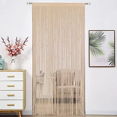 HSYLYM Beaded Doorway Curtain Door Beads Dense String Curtains Fringe Hippie Perfect for Wall Hanging Decor Room Divider Privacy Doors Window Closet Doorways Decorations (100x280cm,Beige)