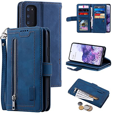 UEEBAI Coque pour Samsung Galaxy S20 FE 5G, Etui en Cuir PU Portefeuille Rétro Antichoc Flip Case Anti-Choc Housse avec Fentes de Cartes Fonction Support, Fermeture Magnétique - Bleu