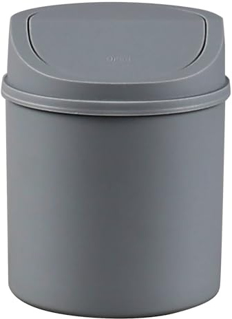 Qskely 2 L Mini Bins with Lids, Mini Table top Swing Bin, Gray | with Swing-Top Lid, Compact Mini Round Design, Great For Dorm Desk, Bathroom Counter And Makeup Vanity Use