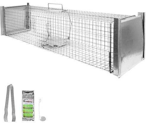 Petigi Lebendfalle zum Fangen und Umsiedeln von Marder, Katze, Biber, Fuchs, Kastenfalle aus Edelstahl, Marderfalle zur Tierabwehr, Ausführung: Modell 25 (120 x 26 x 26 cm)