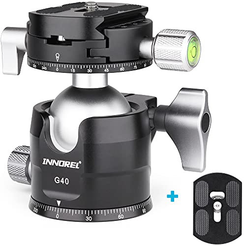 INNOREL G40 Low Profile Tripod Ball Head Double Panoramic CNC Metal Camera Tripod Ballhead with 1/4 Arca Swiss Universal Quick Release Plate for Tripods,Monopod,DSLR Cameras,Camcorder,Max Load 20kg