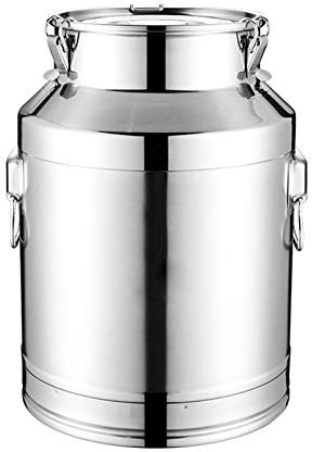 Acier Inoxydable 201 Lait Peut 25L Seau De Transport De Lait Seau À Vin Baril Bidon De Lait Cruche Fourre-Tout Avec Couvercle Scellé Pour Liquide Solide Espace De Rangement Récipient (Argent)