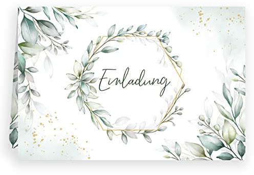 10x Einladungskarten Grün Blätter Aquarell mit Umschlägen Klappkarte Einladung Geburtstag Umschläge elegant Hochzeit Jubiläum Feier 20 30 40 50 60 70 80