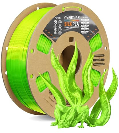 OVERTURE Silk PLA Filament 1.75mm, 1kg 3D Drucker Filament Seide PLA, Maßgenauigkeit +/- 0.03 mm(Seide Neongrün)