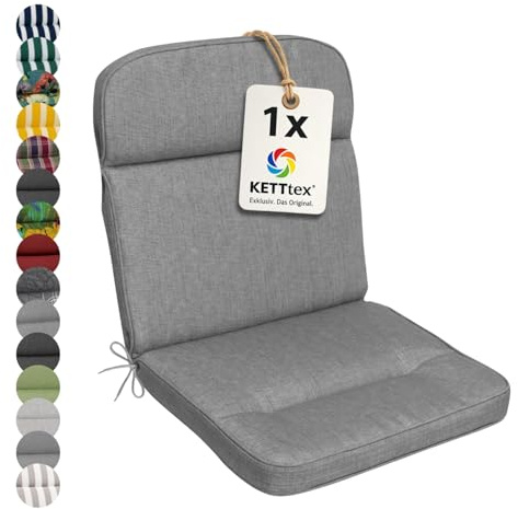KETTtex EXKLUSIV Auflage Mittellehner Silbergrau I Gartenstuhl Polster 110x50x7cm I KTH3 Sitzauflage weich & robust I Wetter- & formbeständige Stuhlauflage I pflegeleichtes Sitzkissen I Dessin 8643