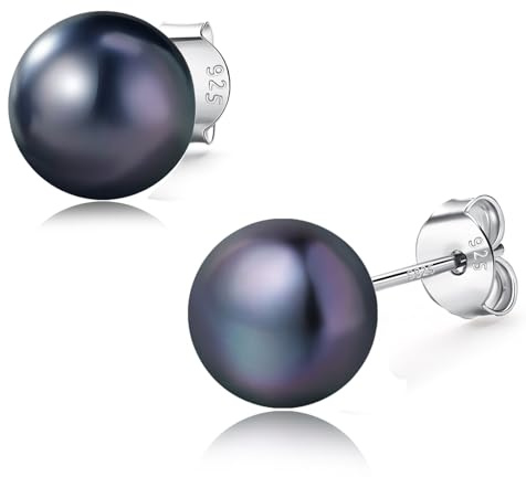 YAMI Pearl Earrings for Women, 925 Sterling Silver Hypoallergenic Stud, Saltwater Cultured Black Pearl, Classic & Elegant Jewelry Gfits for Her, 8-8.5MM