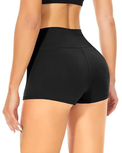 Radlerhose Damen Hohe Taille Shorts Bauchweg Hotpants Kurze Sporthose Leggings Boxershorts für Yoga Gym (Schwarz,L-XL)