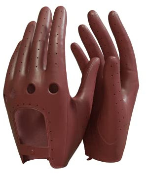 MGGMOKAY Damen Leder Autohandschuhe Lederhandschuhe Ungefüttert,Cognac,L