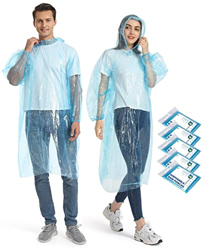 Opret 5/10/20 stycken transparent regnponcho för kvinnor och män, vattentät regnskydd med dragsko huva och elastisk manschett, lätt regnponcho transparent
