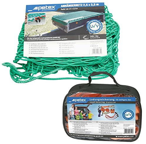 PETEX Anhängernetz 2,5 x 3,5 m, grün inkl. Ladungssicherungsset, 10-teilig