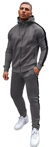 COOFANDY Tuta Da Uomo Set Invernale Jogging Tracksuit Sportive Pantaloni Completa Tuta Zip Gym Felpata Con Tasche Laterali Regular Fit Calda Palestra Causale Grigio L