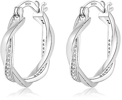 HEEYA Creolen Ohrringe für Frauen Sterling Silber 925 Damen 18K Vergoldet Twisted Creolen Hypoallergen Ohrringe mit AAAAA Zirkonia Rose Gold/Gold/Blau/Weiß/Schwarz 15/20MM
