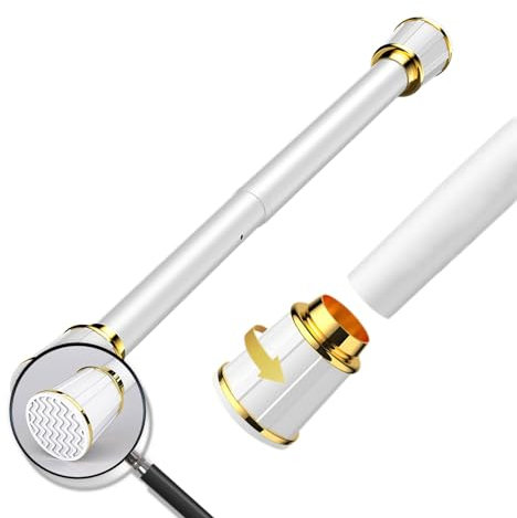 Gardinenstange Ohne Bohren 40-500cm Teleskop-Duschvorhangstange Wohnmobil Vorhangstange Rostbeständiges Anti-Rutsch(Farbe:White,Size:0.4-0.55m+10 rings)