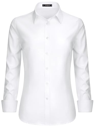 Stamain Camicia Donna Manica Lunga No Stiro Blusa Elegante Regular Fit Camicetta Classica per Ufficio Lavoro Cerimonia vestibilità Comoda