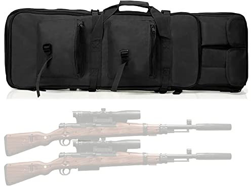 ANSNOW Gewehrkoffer Doppelter Langer Gewehrkoffer, Taktische Airsoft-Schultertaschen Für Karabiner,Entaschen Mit Mehreren Taschen, Weicher Gewehrrucksack Für Aufbewahrung Und Transport/Schwarz/85 cm