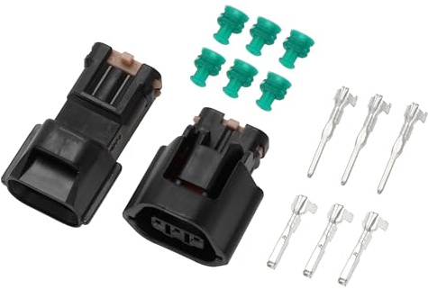 Partuto 3 Pin Crank Cam Speed Sensor Connector Plug - Car Male Female Wire Terminal Connector - for Mitsubishi Evo Plastic Black - 1 Set