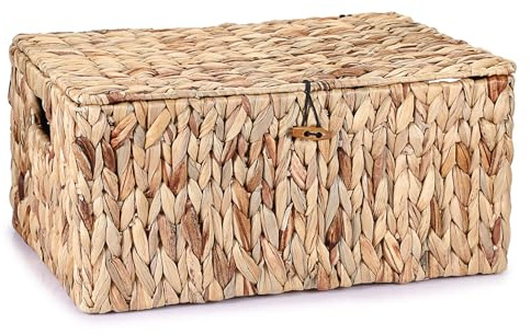 OGANAZI Natural Water Hyacinth Wicker Boxes, Woven Wicker Storage Baskets with Lids, Shelf Baskets Storage for Bathroom Bedroom Kitchen Office, 40 * 28 * 19cm (Extra Large)