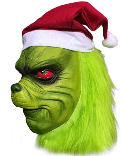 PILUZEAT Weihnachten Maske für Erwachsene Damen Herren Halloween Grüne Monster Universal Vollgesichts Latex Weihnachtsmann Requisiten für Karneval Maskerade Cosplay Familien Weihnachtsfeier