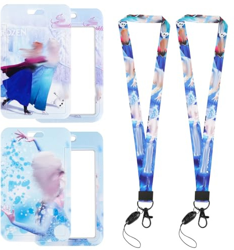 Froz-e Ausweishülle mit Band für Kinder, 2 Stück Lanyard mit ID Kartenhalte, Cartoon Ausweishalter mit Lanyard, Badge Holder Namensschild Halter für Work ID, Studentenausweis, Kreditkarte, Buskarte