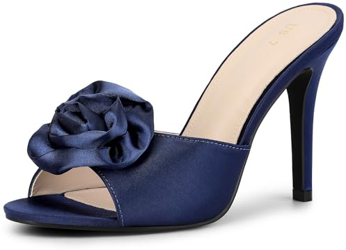 Perphy Flower Heels Dress Open Toe Slide Stiletto Heel Sandals for Women Navy Blue 6 UK/Label Size 8 US